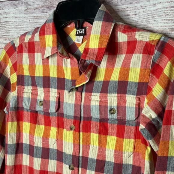 Tea Collection Long Sleeve Button Down Multi Colored Flannel Shirt Size 12 - Picture 4 of 10